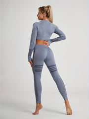 2pcs Yoga Sets High Elastic Hollow Long Sleeve Top & Leggings Women's