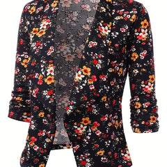 Floral Print Three Quarter Sleeve Blazer