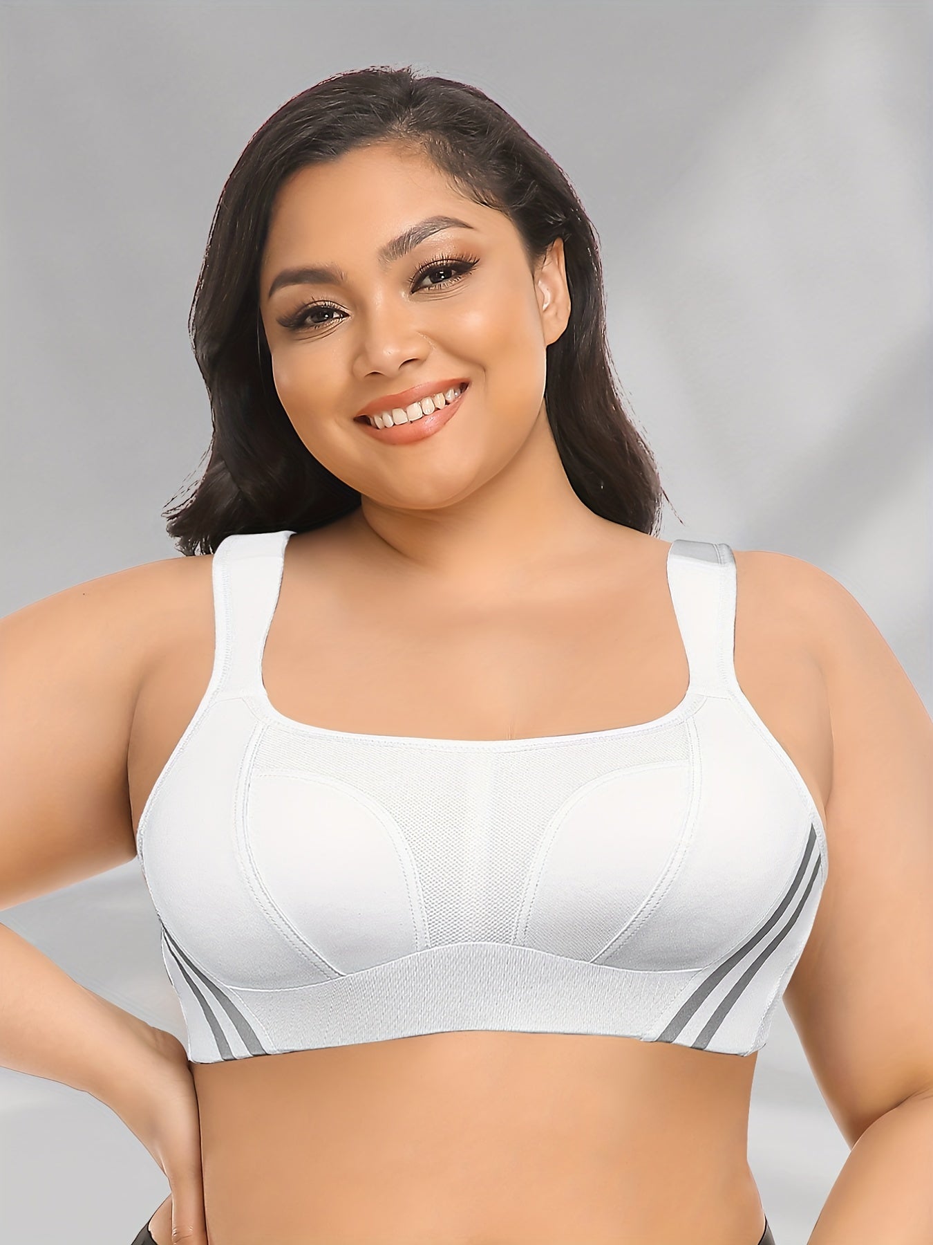 Strip Print Full Coverage Sports Bra Women's Plus Slight Stretch