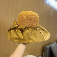 Wide Brim Bowknot Sun Hat Hollow Breathable UV Protection Bucket Hat