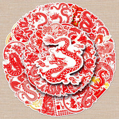 50pcs Year Dragon Cartoon Waterproof Stickers Chinese Style Graffiti Decor DIY