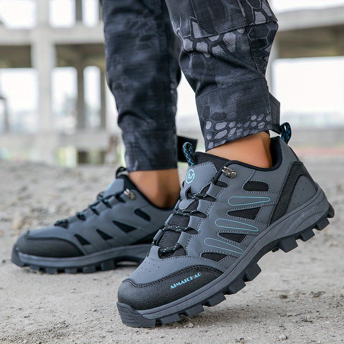 Men's Lace Up PU Leather Hiking Shoes Breathable Anti skid