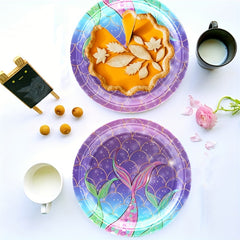 Mermaid Party Tableware Set for 20 Guests - Dinner Plates, Napkins, Tablecloth