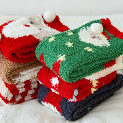 6 Pairs Cartoon Print Socks Fuzzy Warm Women's Stockings