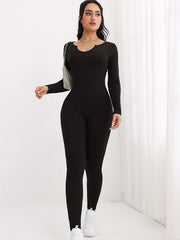 Long Sleeve Solid Yoga Jumpsuit Women's Activewear