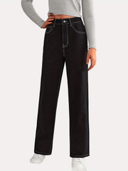 Cartoon Moon Star Graphic Stitch Jeans High Rise Solid Denim Pants