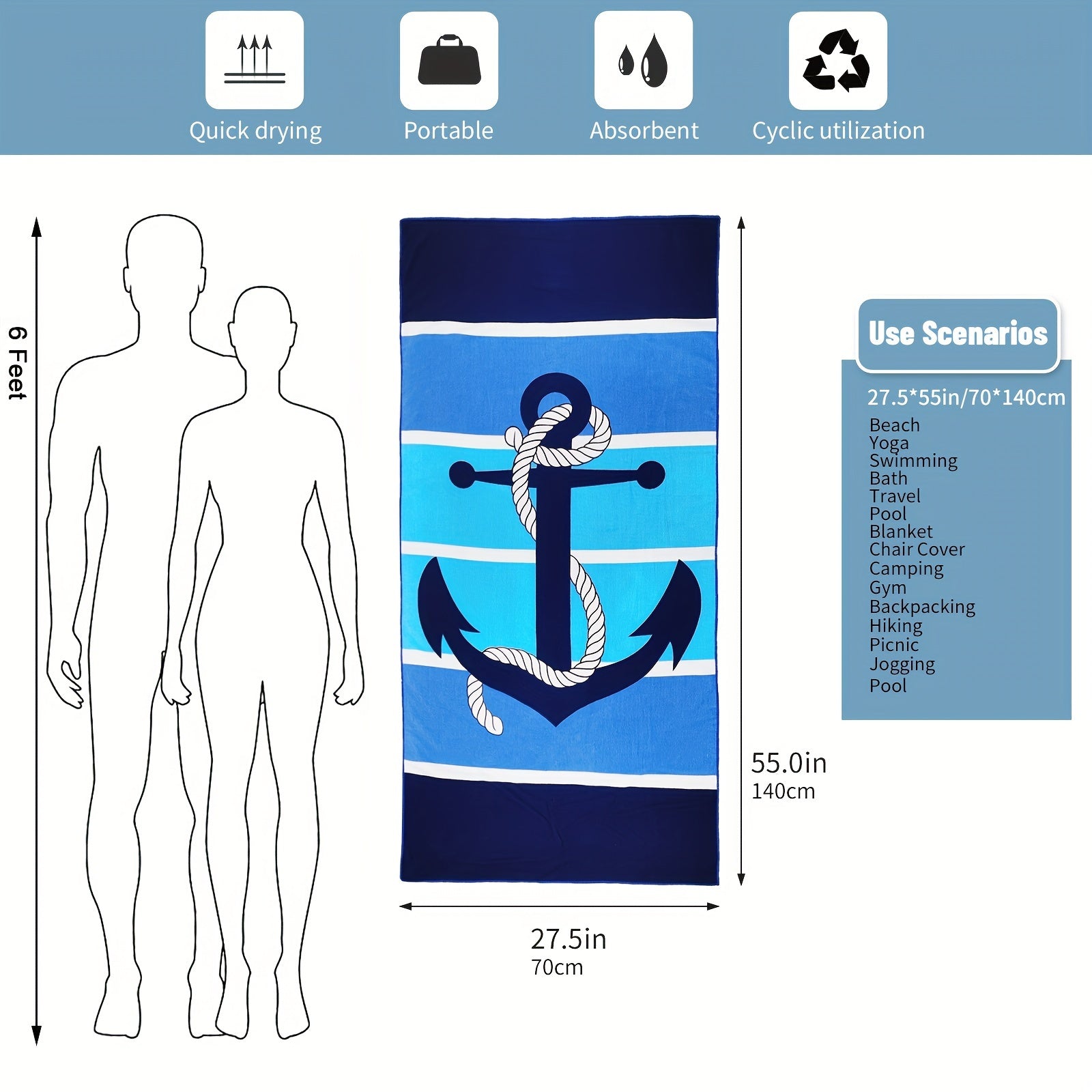 Mutao Microfiber Beach Towels Quick Drying Swim Towel Soft Oversized Blanket