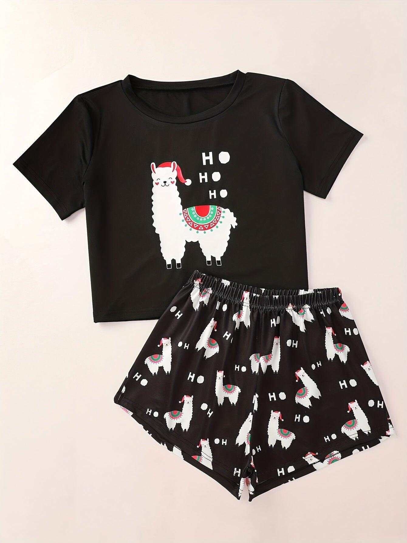 Cartoon Print Lounge Set Short Sleeve Top & Shorts Women's Loungewear