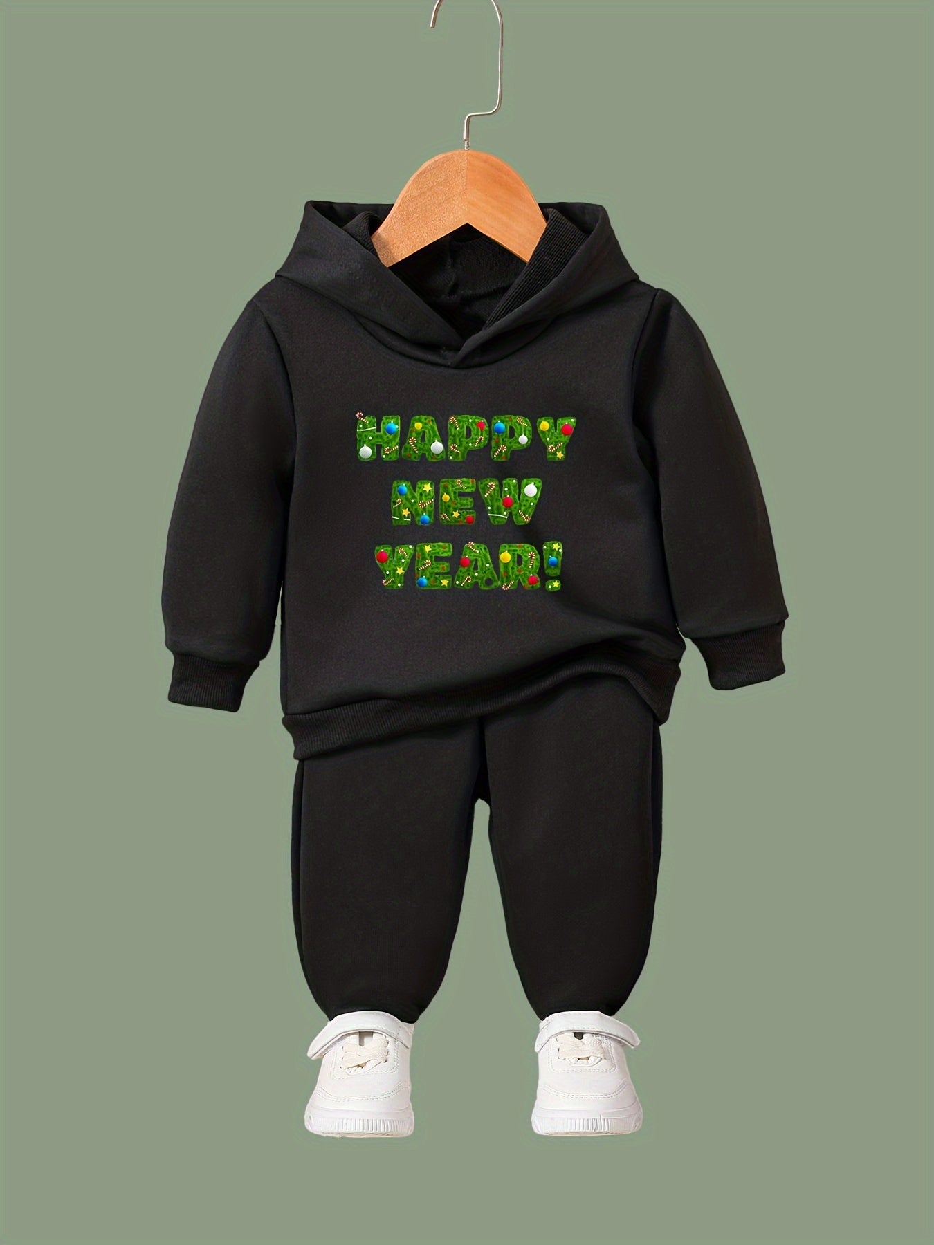 OERYUI Happy Year Hooded Pullover Pants Set for Boys & Girls