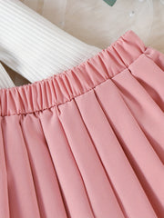 Baby Toddler High Neck Knit Top Pleated Skirt Set