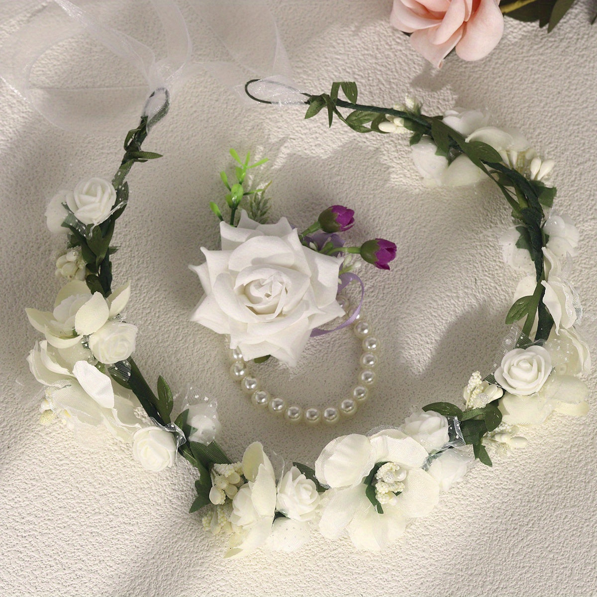 2Pk Flower Hairband Bracelet Wedding Tiara Crown Bridesmaid Gift