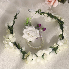 2Pk Flower Hairband Bracelet Wedding Tiara Crown Bridesmaid Gift