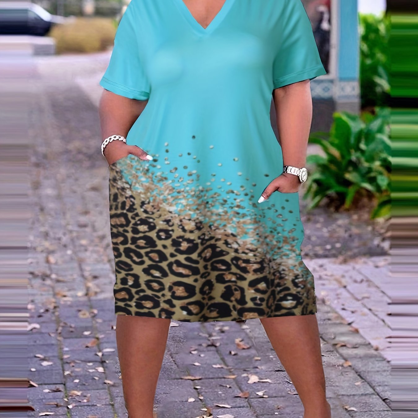 Colorblock Glitter Leopard Print Dress