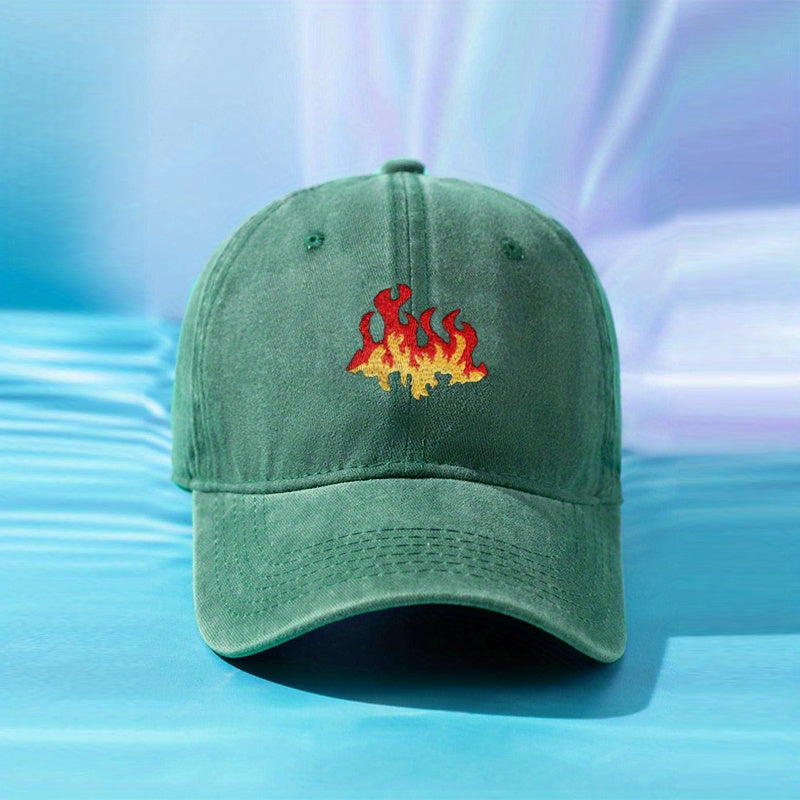 Flame Print Baseball Cap Washed Distressed Cotton Sports Hat