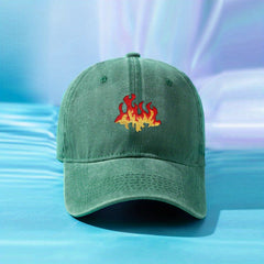 Flame Print Baseball Cap Washed Distressed Cotton Sports Hat