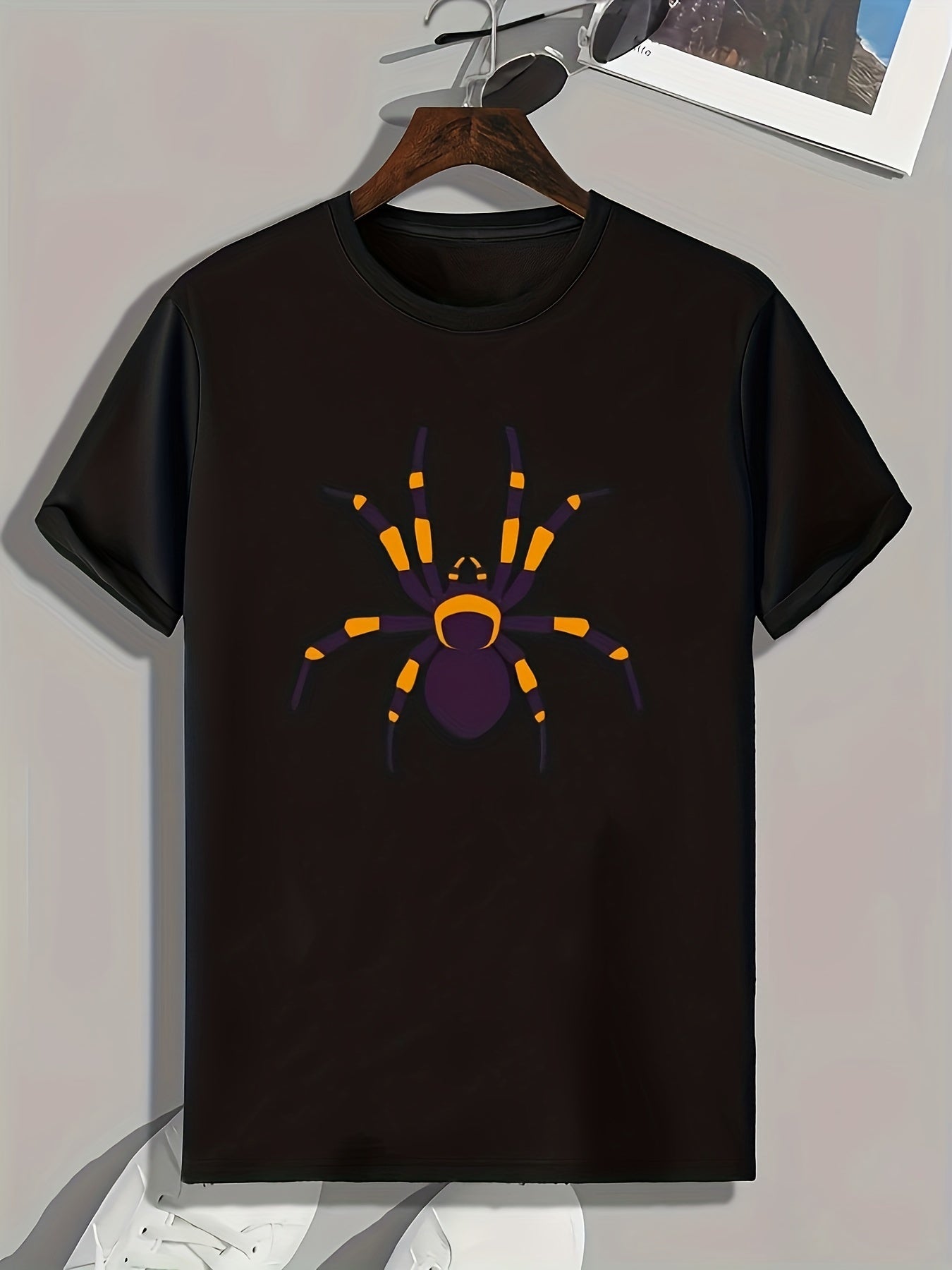 Spider Pattern Print Men's Comfy Sports T-shirt
