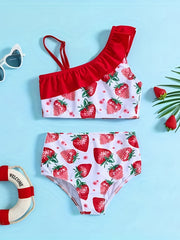 2pc Watermelon & Strawberry Ruffled Cami Top & Shorts Swimsuit Set