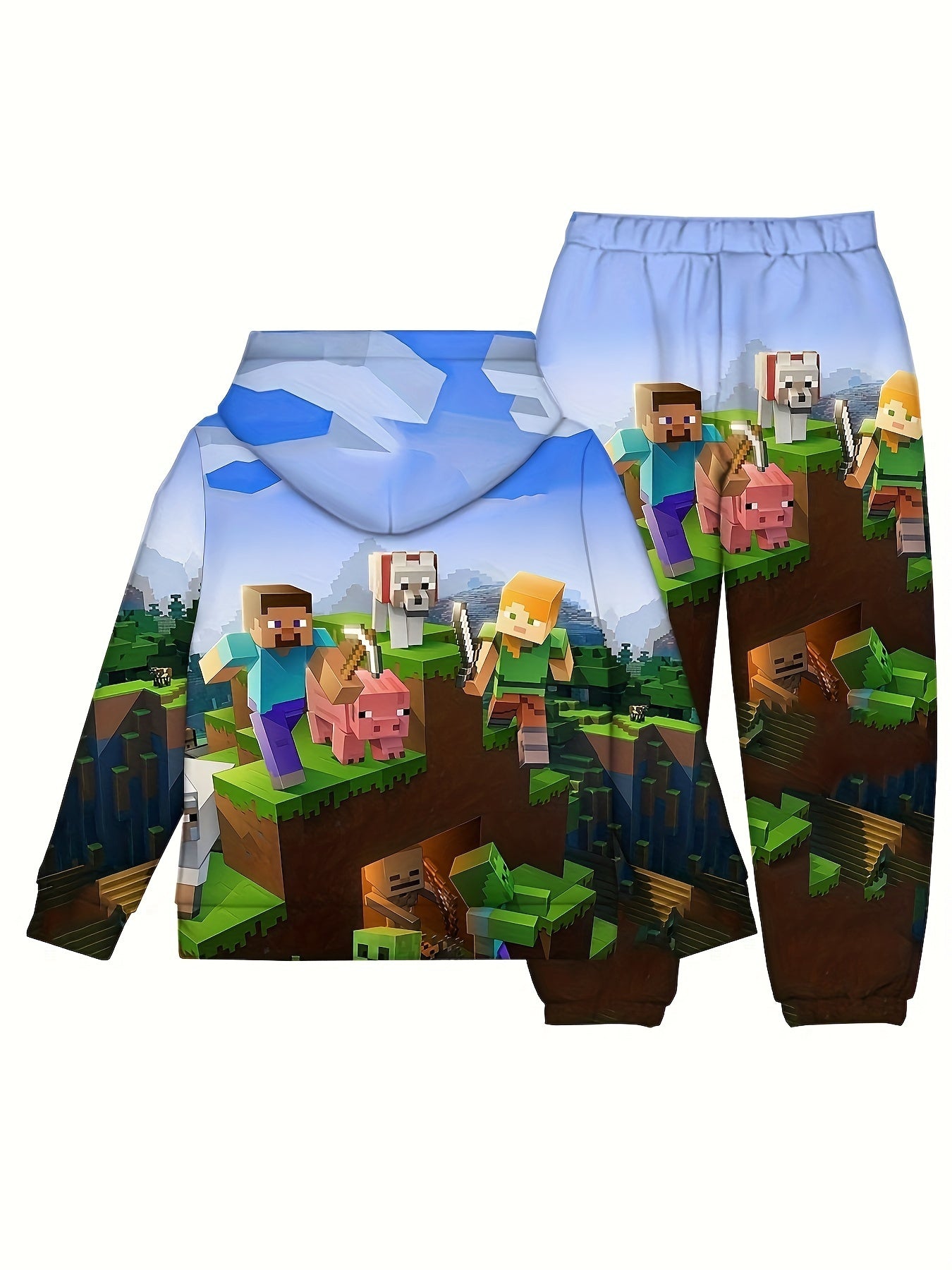 2pcs Boy's Hoodie Outfit Cartoon Pattern Set Long Sleeve Top Kid's Clothes