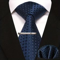 3pcs Wedding Tie And Square Scarf Set with Tie Clip