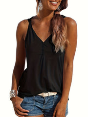 Summer Button Tank Top Crew Neck Sleeveless Loose Fit Tank Top