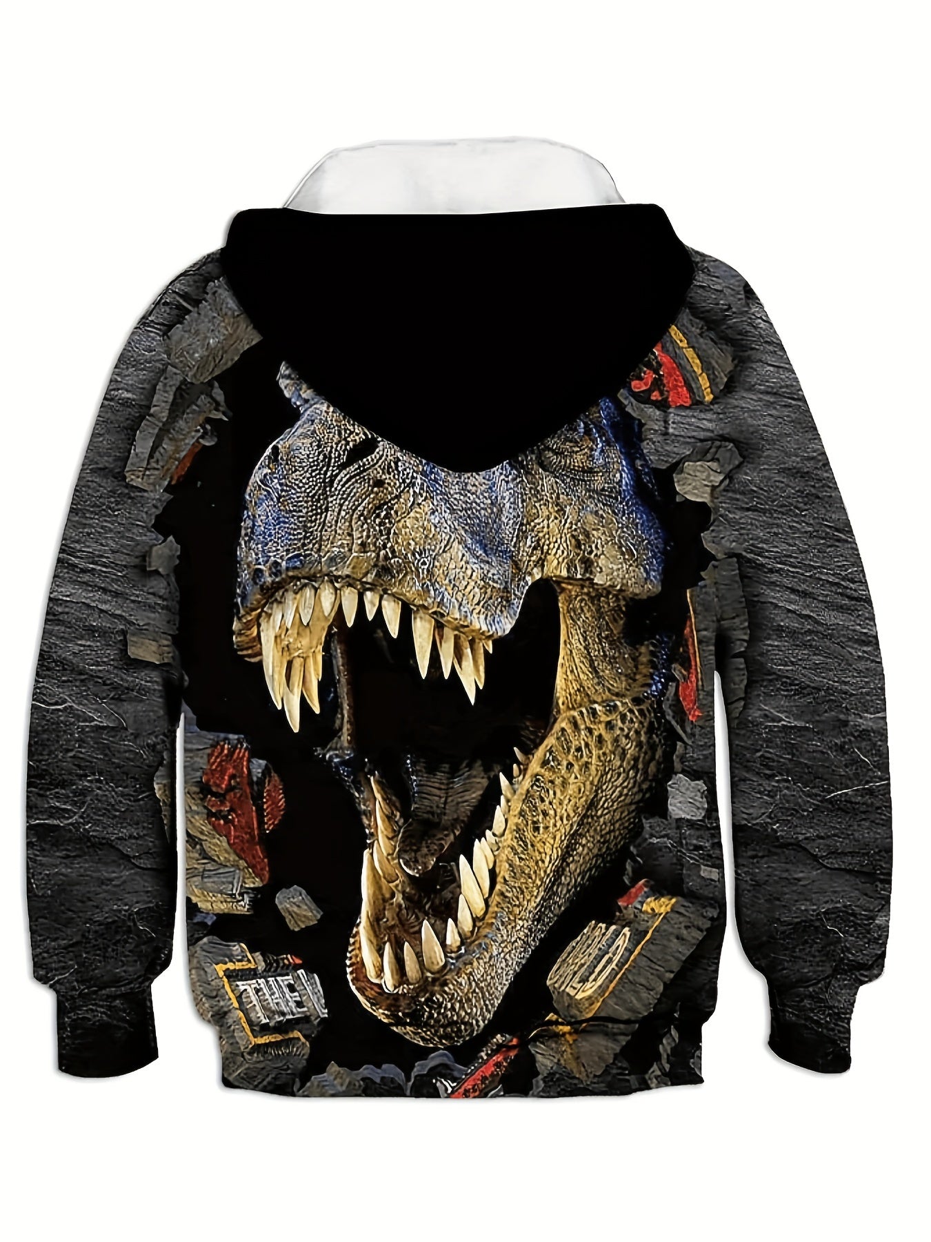 Dino & Stone Print Kid's Hoodie Pullover Long Sleeve Top