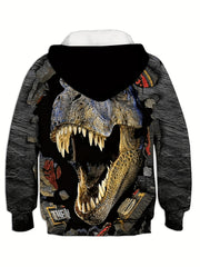 Dino & Stone Print Kid's Hoodie Pullover Long Sleeve Top