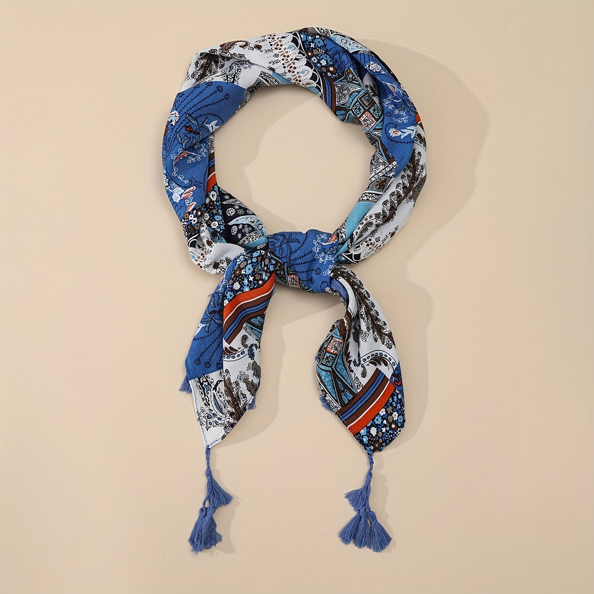 Boho Print Square Scarf Tassel Shawl Head Wrap Bandana Windproof Scarves