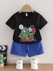 Strawberry Floral Print T-shirt & Shorts Set for Summer