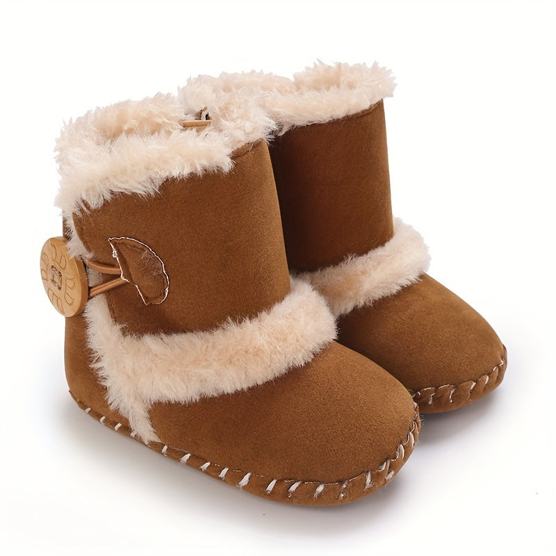 Baby Girls Toddler Boots With Botton Soft Sole Fleece Walking Shoes