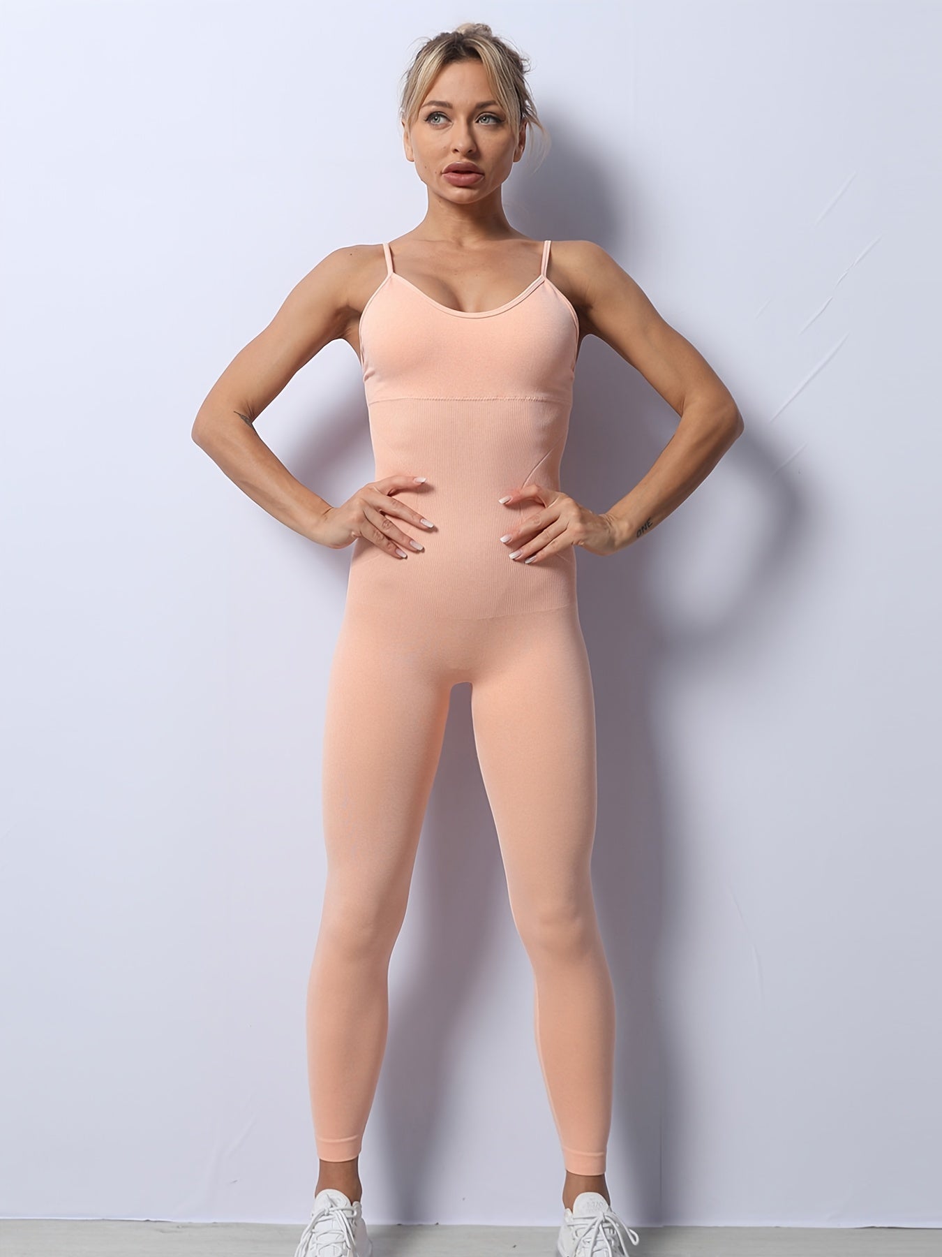 Solid Camisole Catsuit Stretchy Yoga Bodysuit Women's Activewear