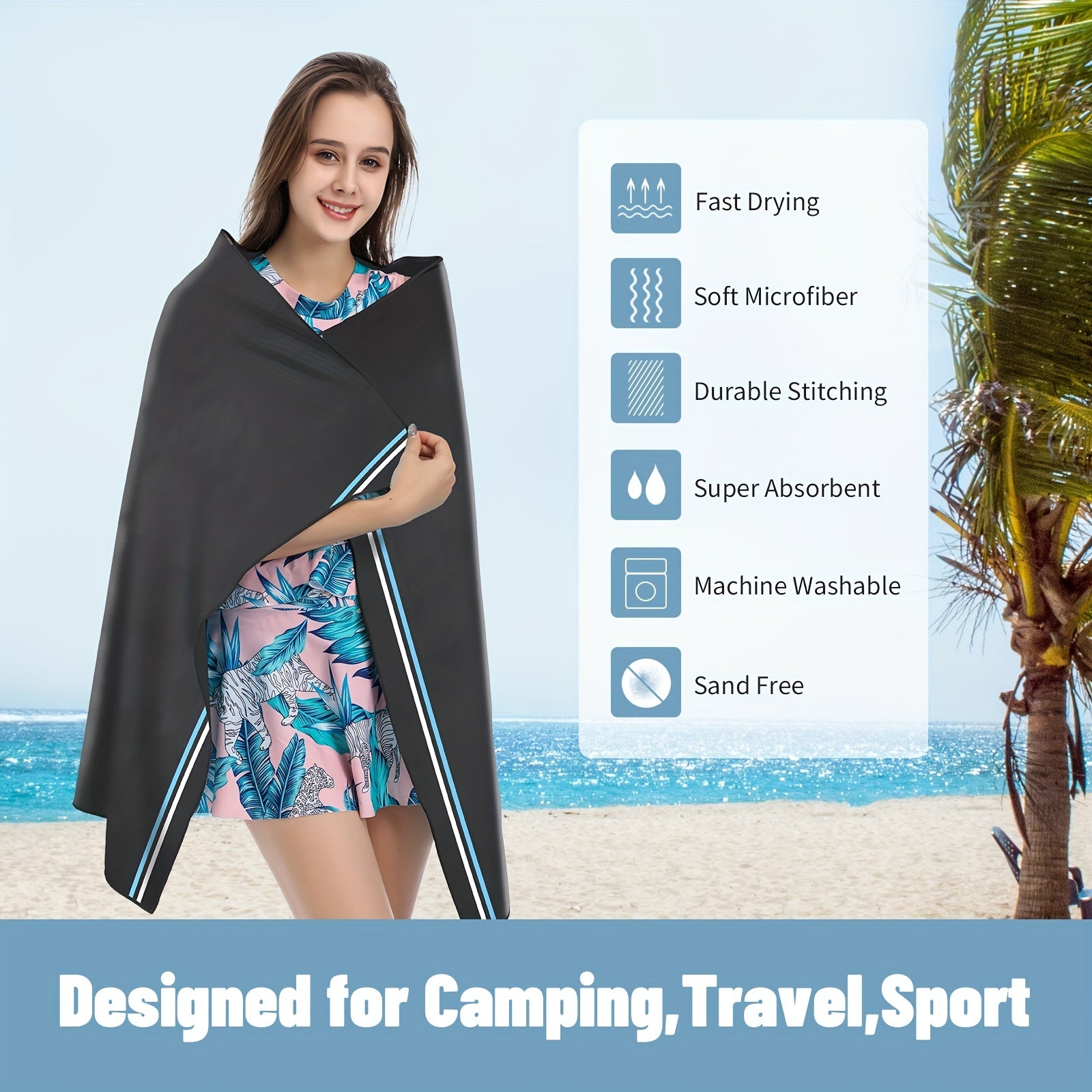 Quick Drying Beach Towel Soft Portable Absorbent Travel Swimming Yoga Camping