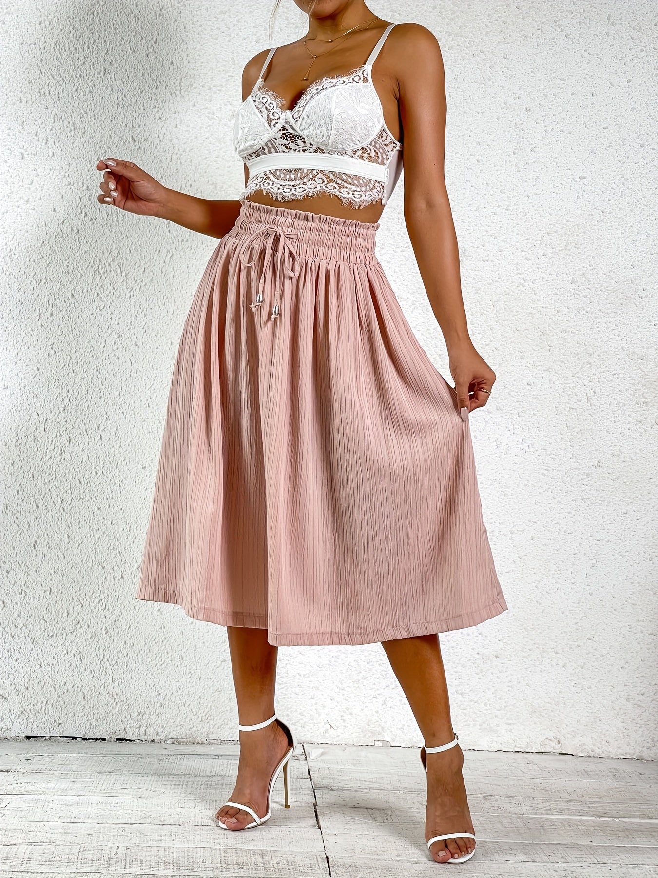 Drawstring Ruched Skirts Pleated Midi Skirts