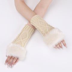 Women's Cable Knit Half Finger Gloves Plush Warmth Winter Arm Warmer