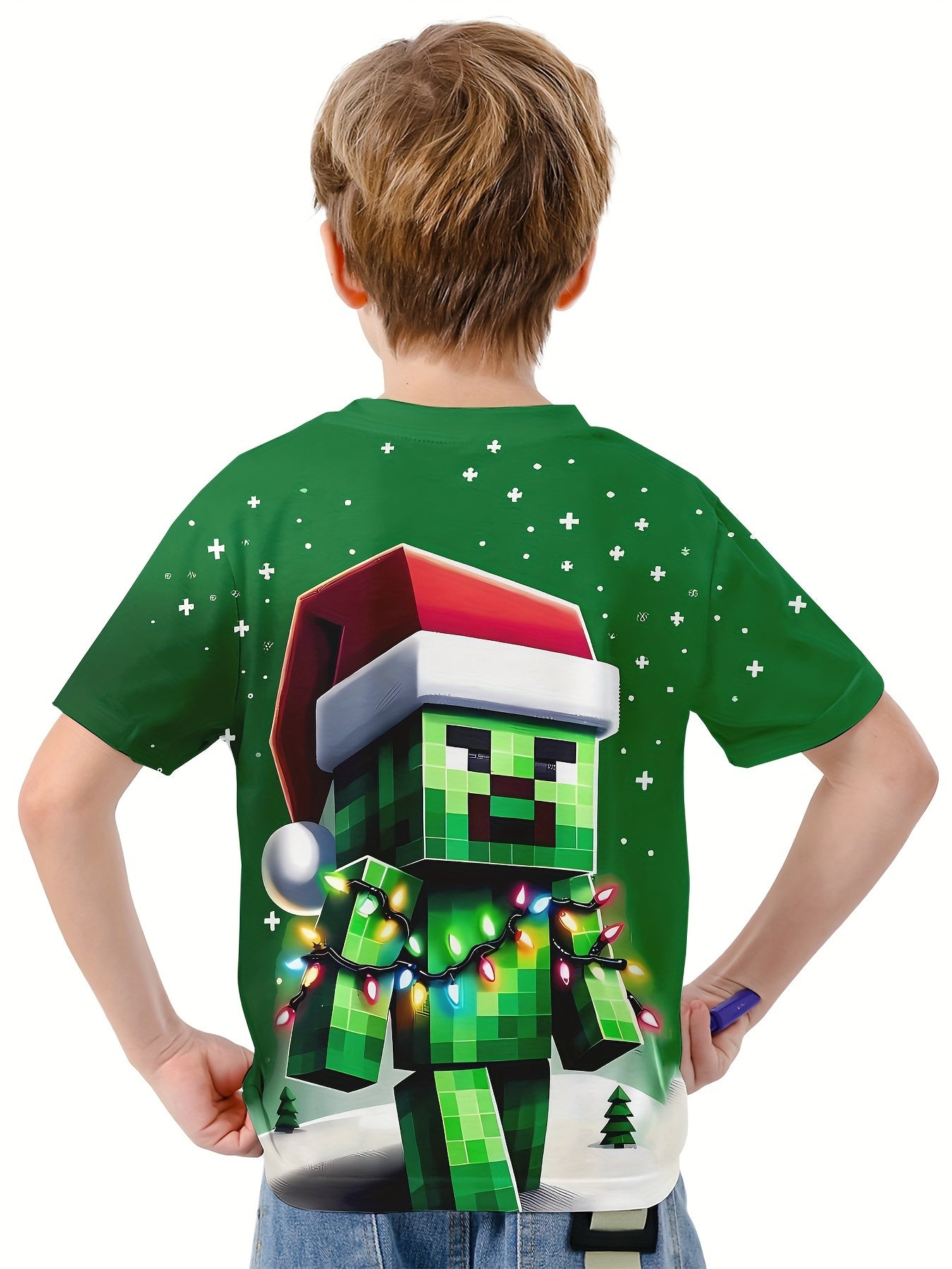 Christmas Pixel Zombie Print Boys T-shirt Short Sleeve Top