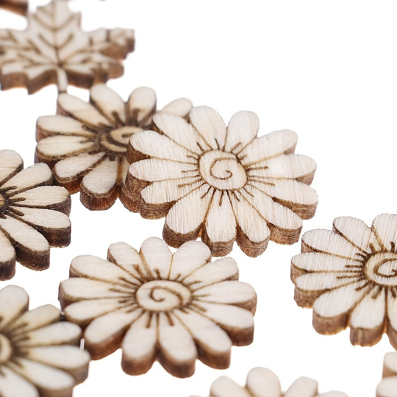 50pcs Mixed Flower Leaf Pattern Wooden Scrapbook DIY Crafts