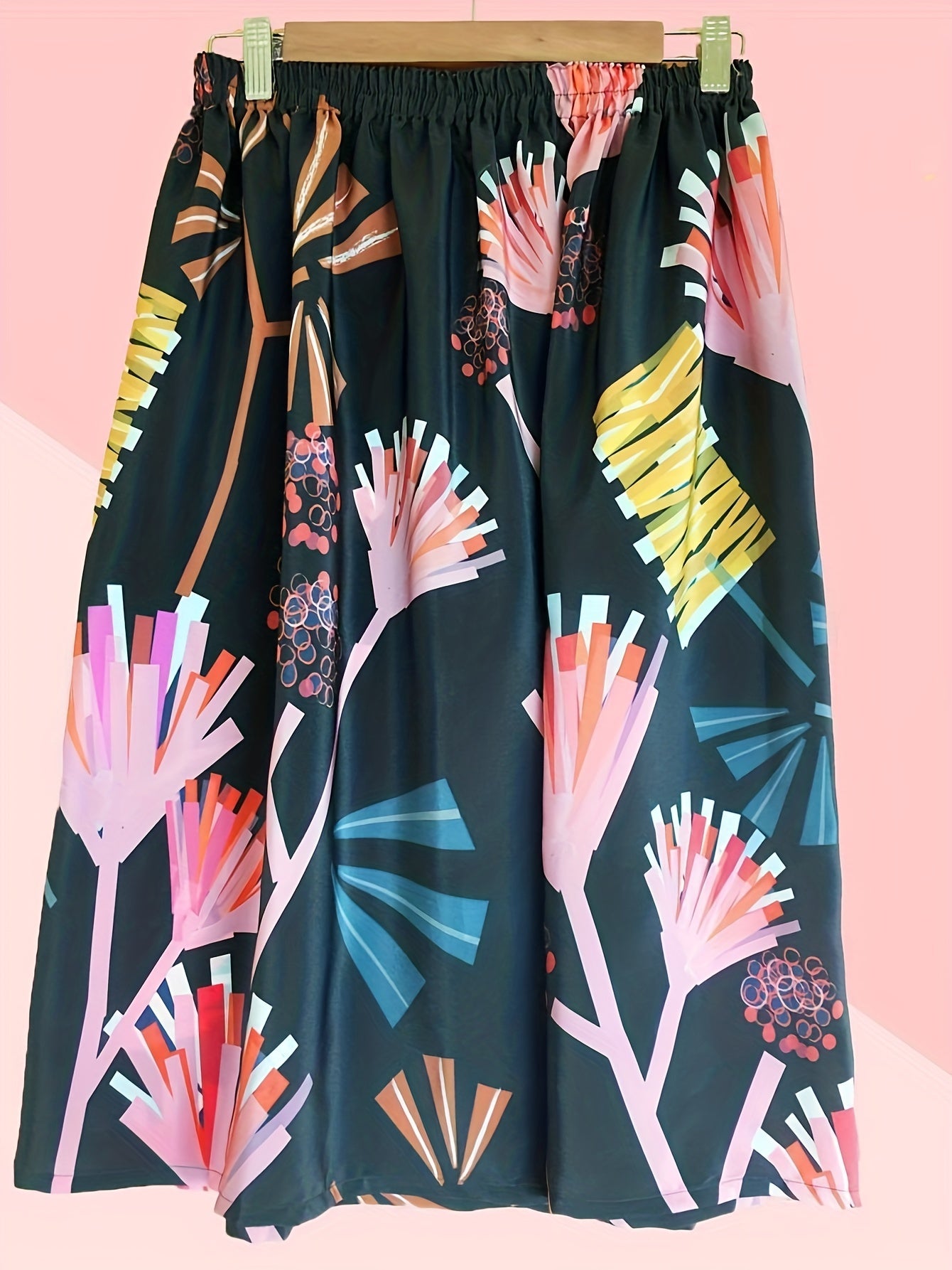 Women's Graphic Print Midi Skirt Elastic Waist