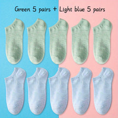 10 Pairs Solid Crew Short Socks Women's Stockings