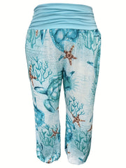 Cartoon Turtle Print Harem Trousers