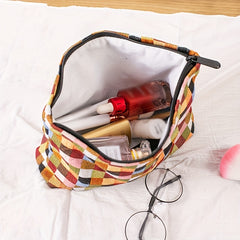 Plaid Makeup Bag Zipper Cosmetic Pouch Large Capacity Organizer