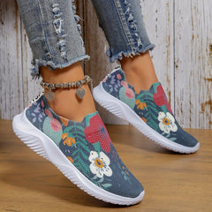 Flower Print Mesh Breathable Running Shoes Soft Lightweight Comfortable