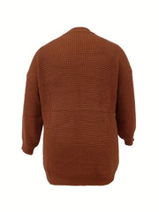 Plus Size Solid Long Sleeve Open Front Cardigan