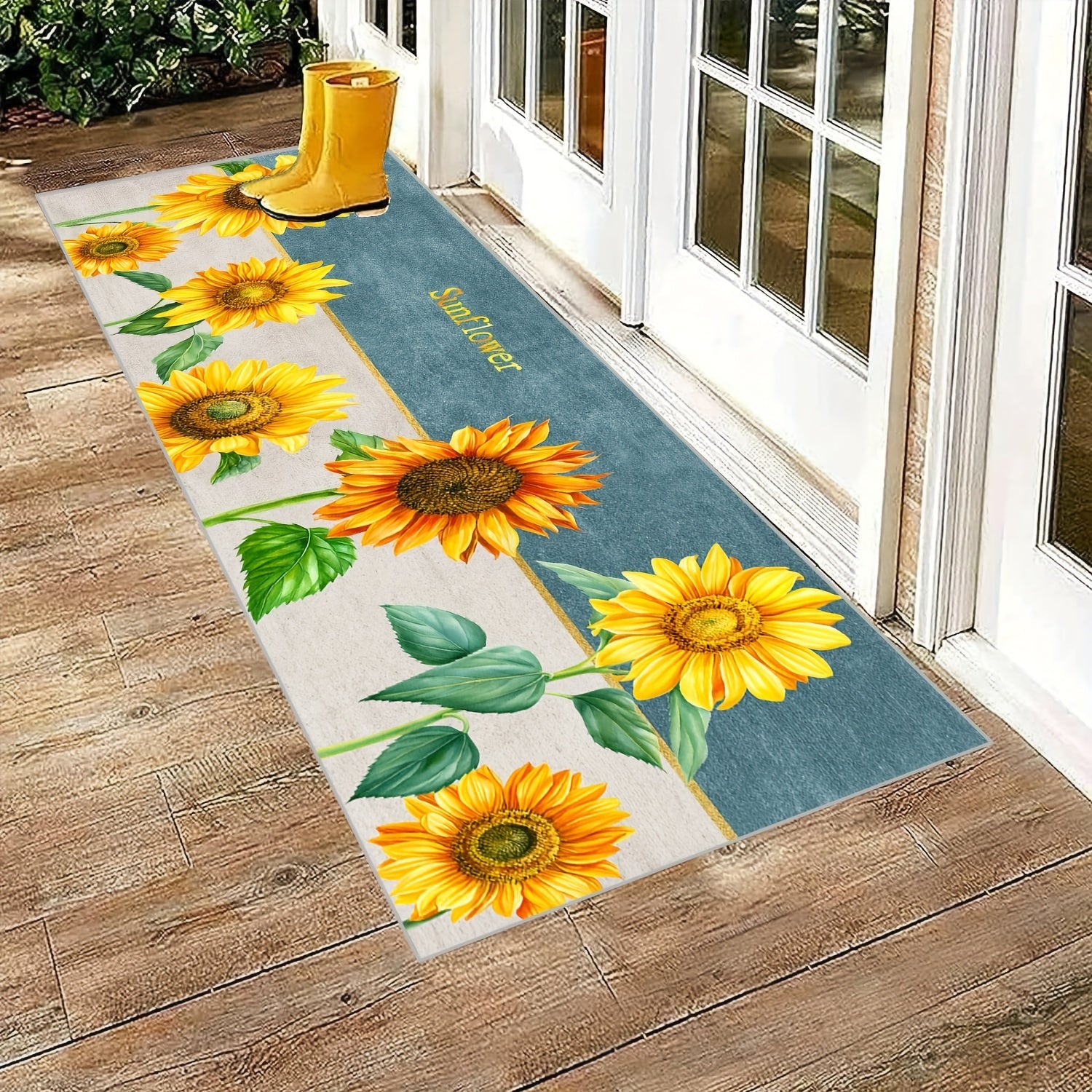 Sunflower Pattern Area Rug Non-Slip Long Carpet for Home Decor