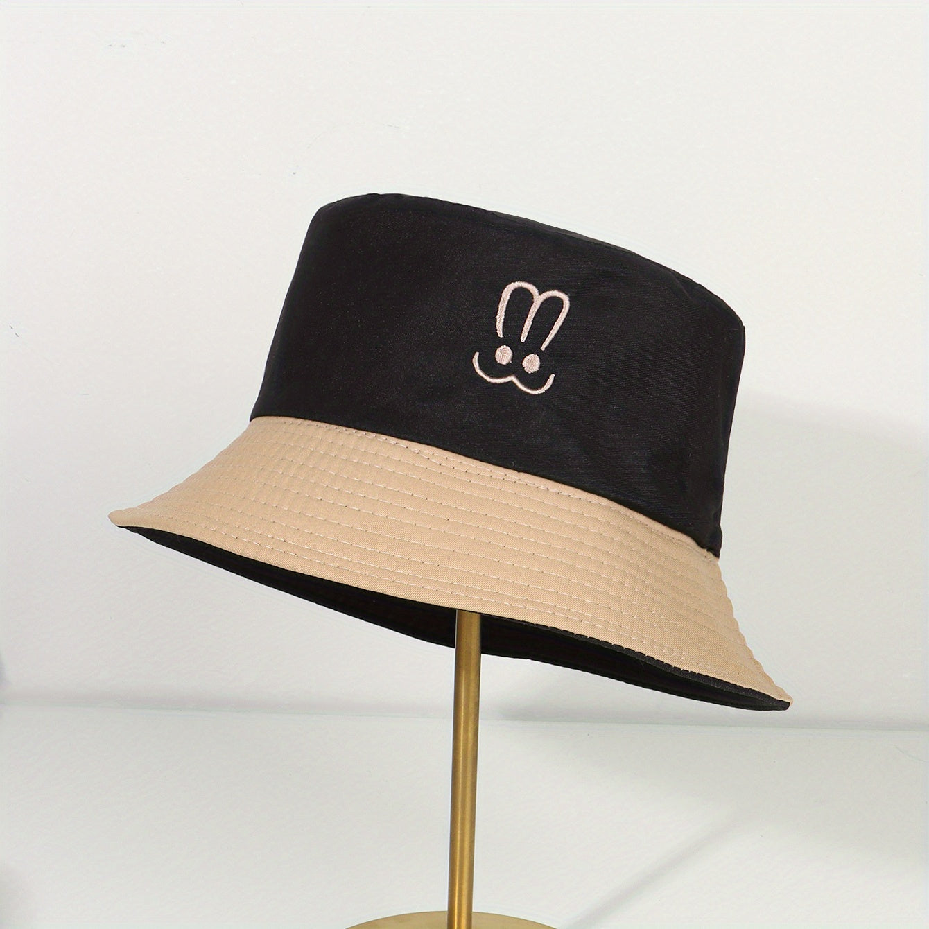 Embroidered Bunny Ears Bucket Hat Rabbit Block Sun Hat Cotton Sunscreen Fishing