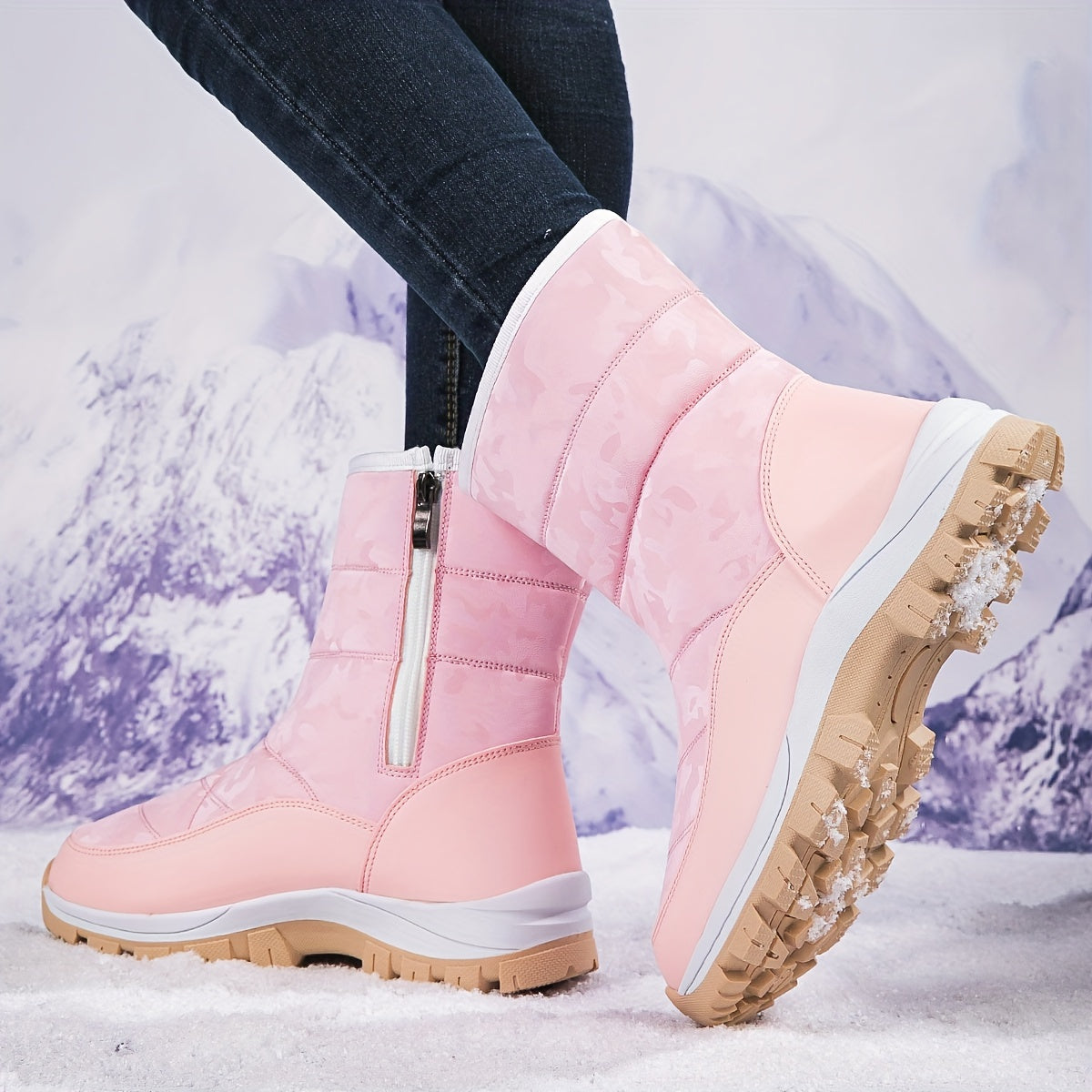 Women's High Top Warm Snow Boots Non Slip Zipper Winter Hiking Boots