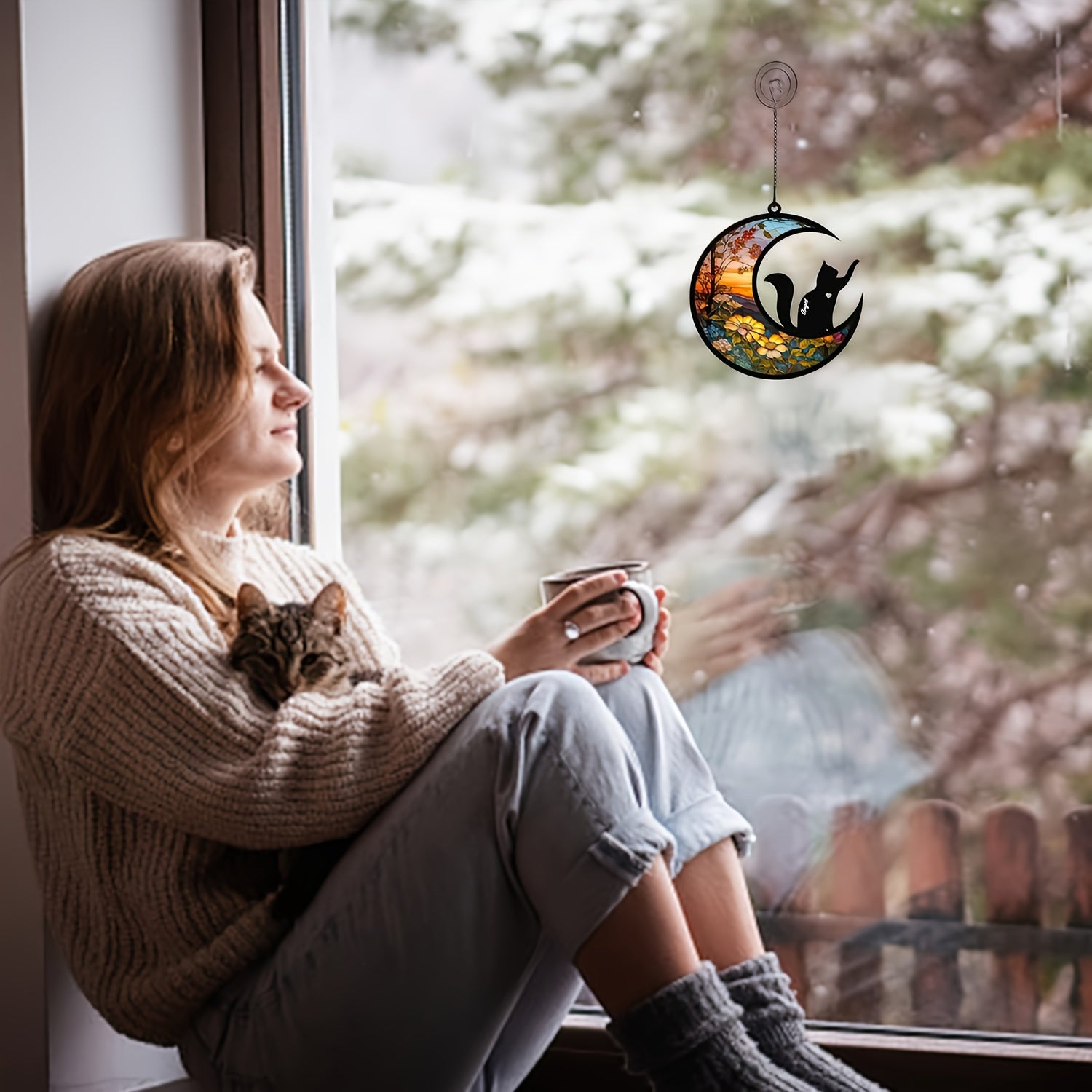 Cat Memorial Suncatcher Pet Loss Stained Glass Light Catcher For Cat Christmas