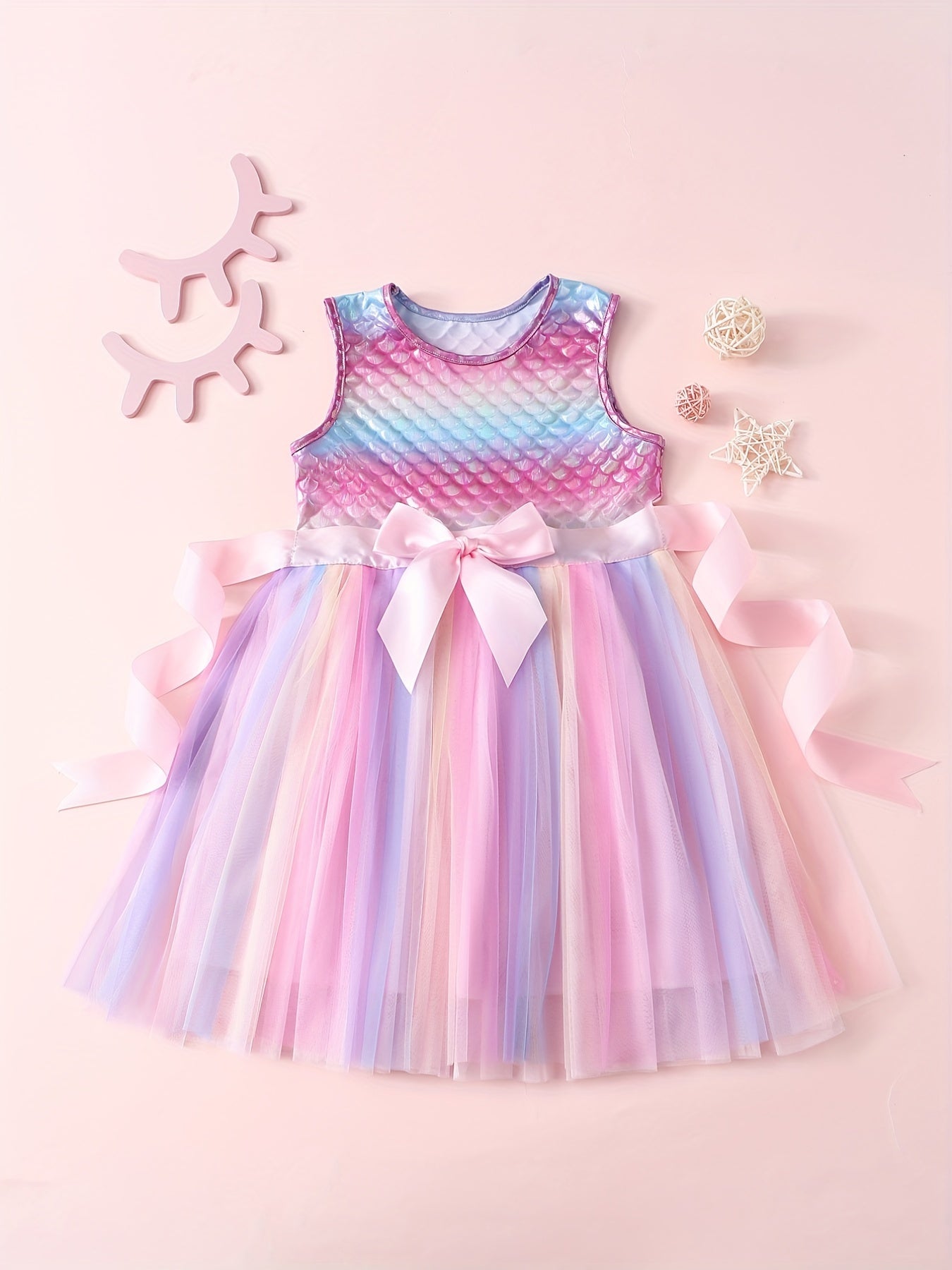 Mermaid Tutu Dress Rainbow Fish Scale Princess Party Dress for Girls