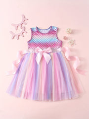 Mermaid Tutu Dress Rainbow Fish Scale Princess Party Dress for Girls