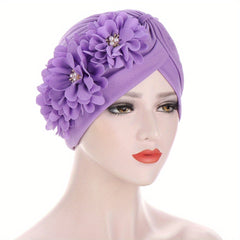 Flower Decor Ramadan Turban Cap Chiffon Head Wrap Lightweight Bonnet