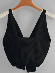 Knitted Bow Front V Neck Sleeveless Top