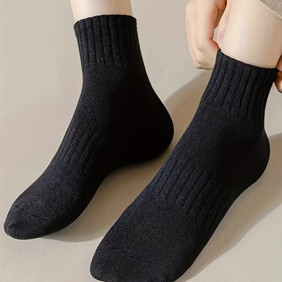 5 Pairs Teenage Cotton Blend Mid-Calf Crew Socks